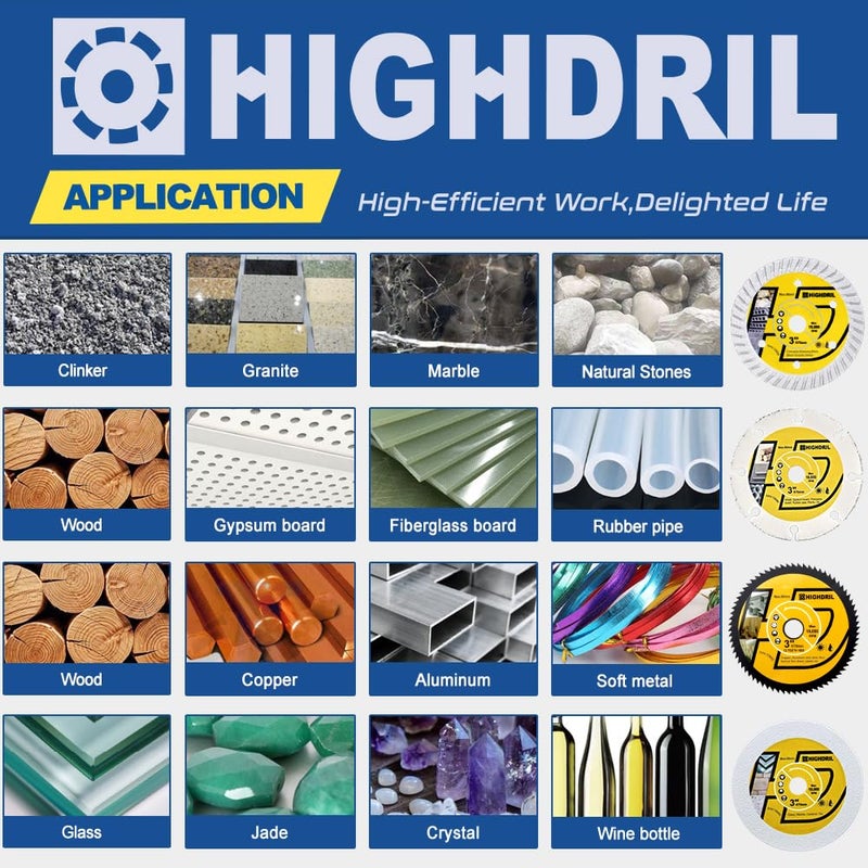 HIGHDRIL 3" 75mm Circular Saw Blade Set 4pcs - Diamond/HSS/Carbide Cutting Disc for Angle Grinder Cutting Soft Metal Copper Aluminum Granite Tile Marble Granite Plastic Wood Glass - Image 3